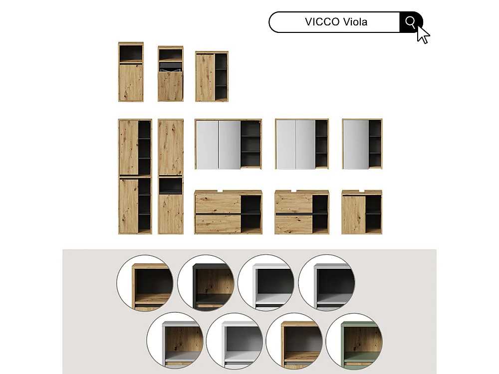 Armoire de salle de bain avec miroir vert/artisan 60x18x75 viola
