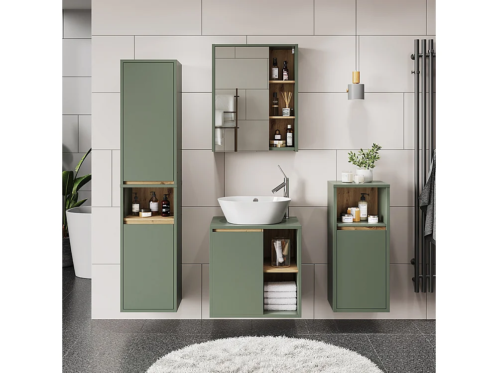 Mobile a specchio per bagno verde/artigianale 60x18x75 viola