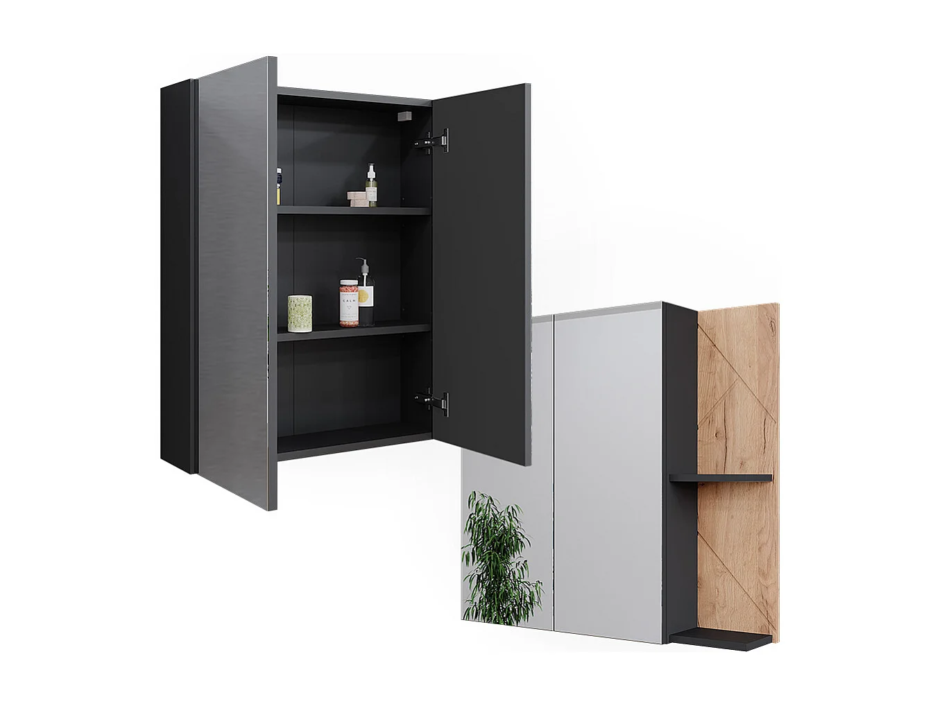 Armario con espejo de baño antracita/roble dorado 80x17.2x75 irma