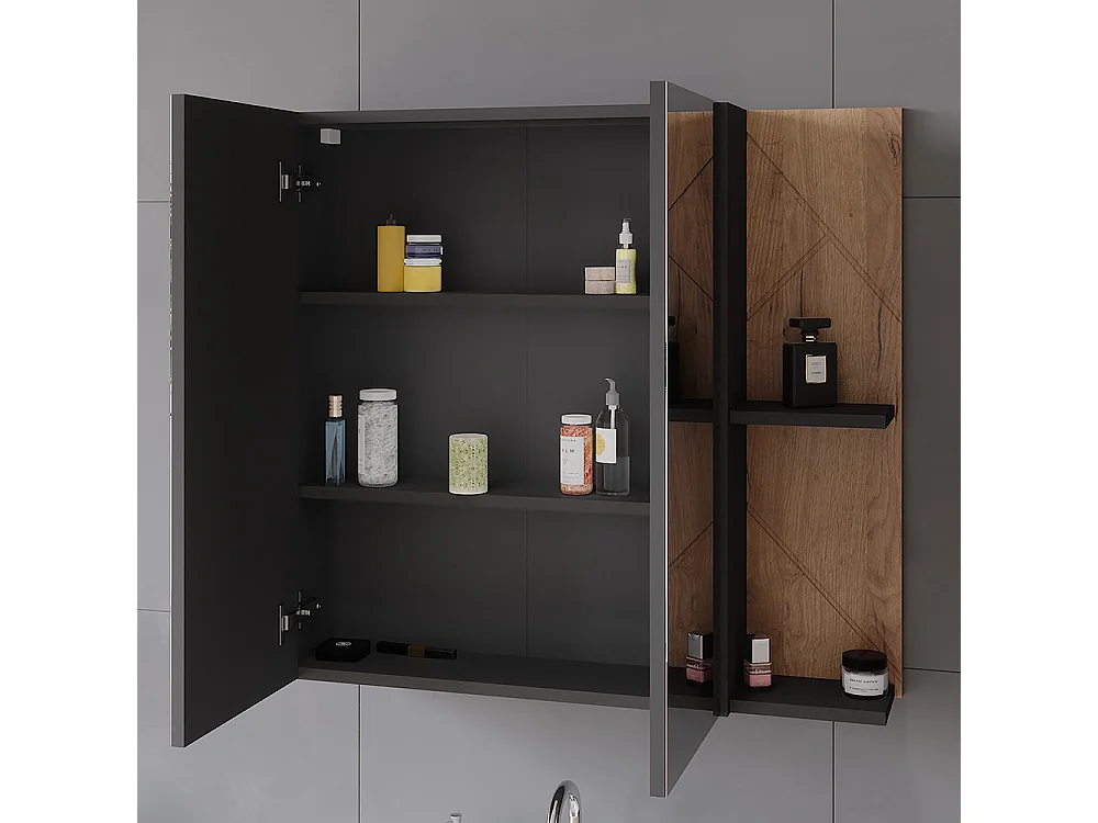 Armoire de salle de bain avec miroir anthracite/chêne doré 80x17.2x75 irma