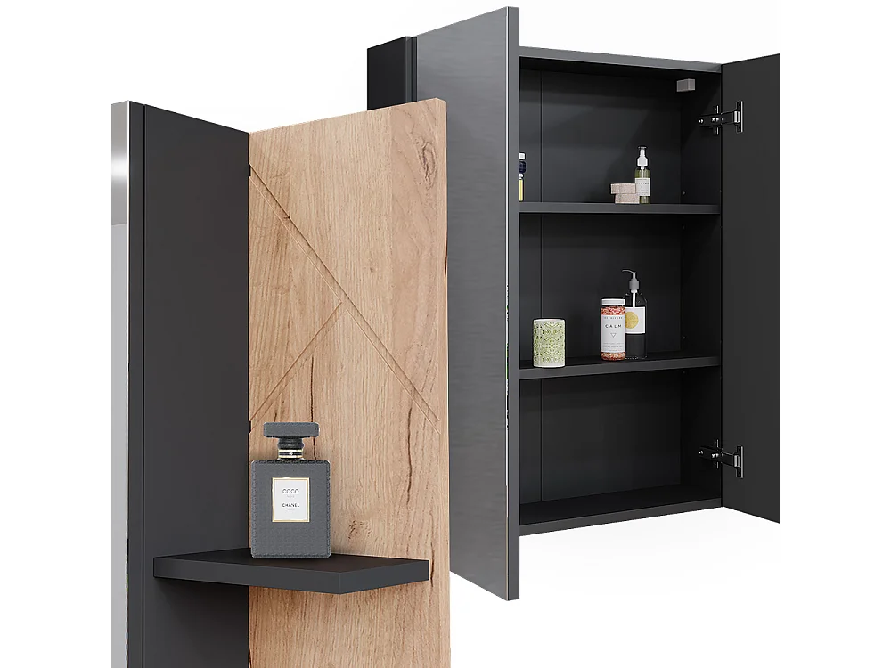 Armoire de salle de bain avec miroir anthracite/chêne doré 80x17.2x75 irma