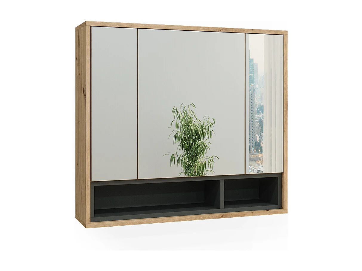 Armoire de toilette chêne artisan/anthracite 80x20x72 beatrice