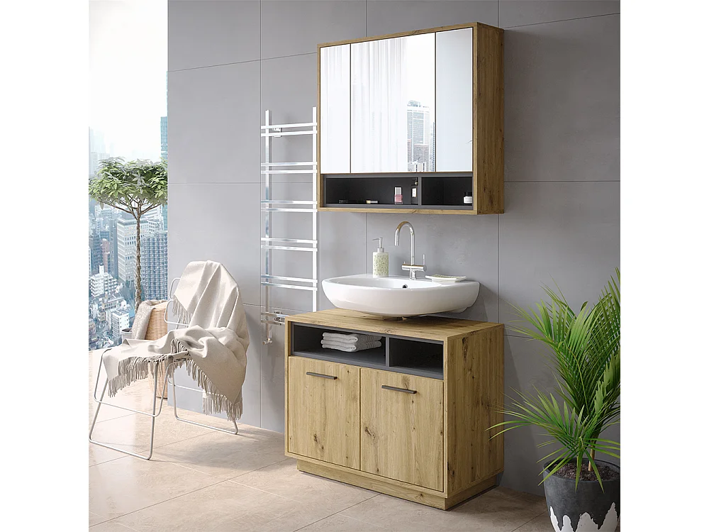 Armoire de toilette chêne artisan/anthracite 80x20x72 beatrice