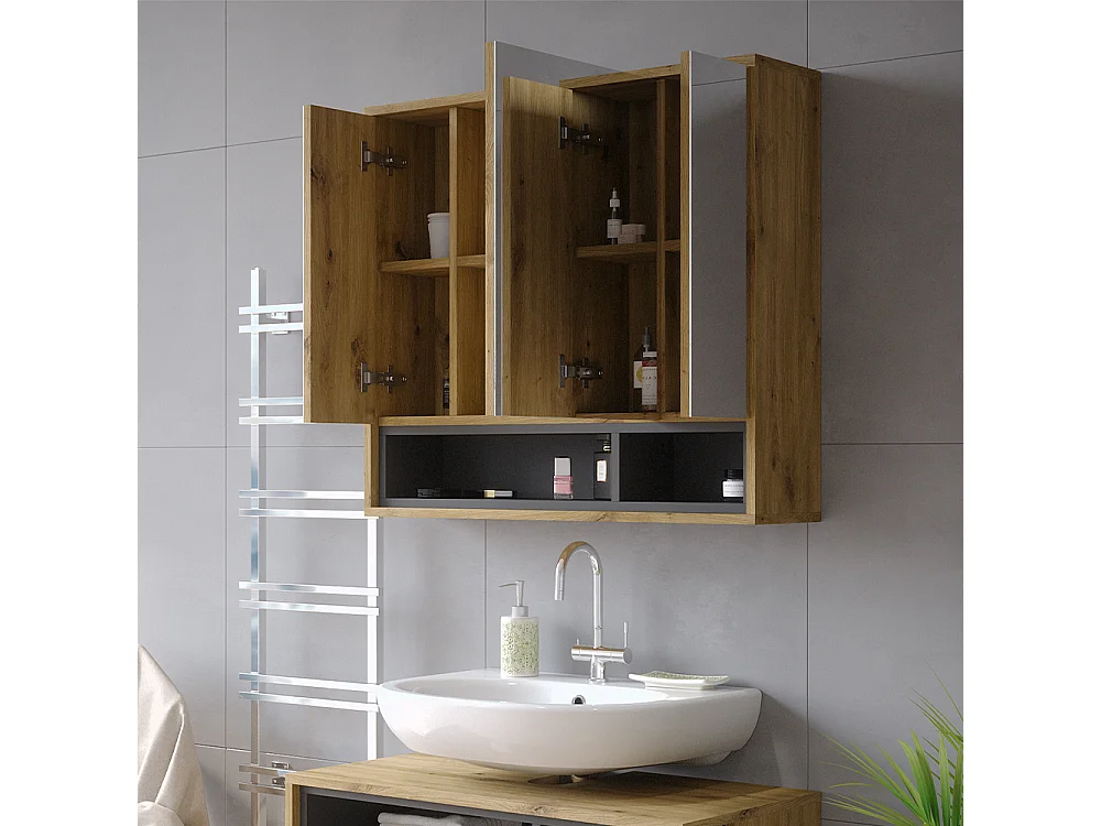 Armoire de toilette chêne artisan/anthracite 80x20x72 beatrice