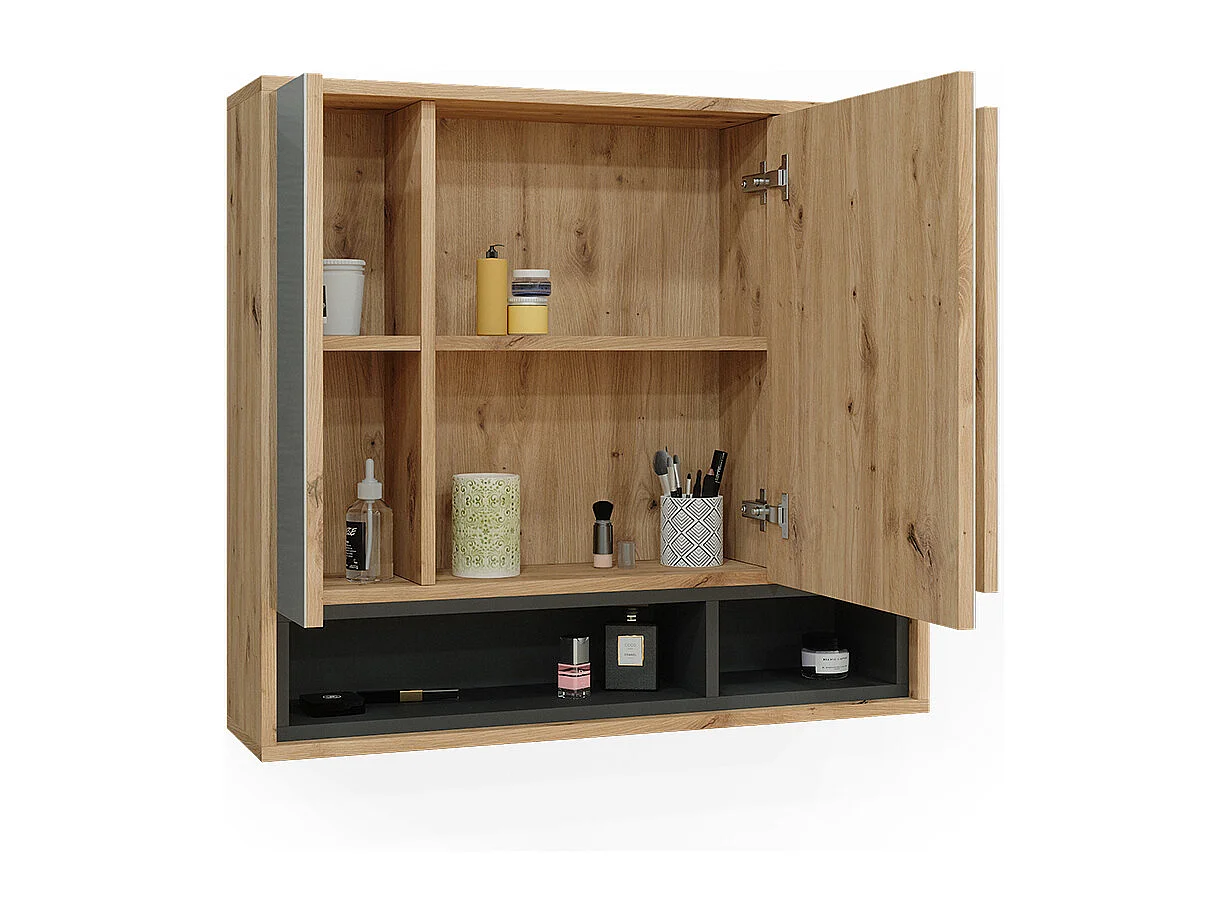 Armoire de toilette chêne artisan/anthracite 80x20x72 beatrice