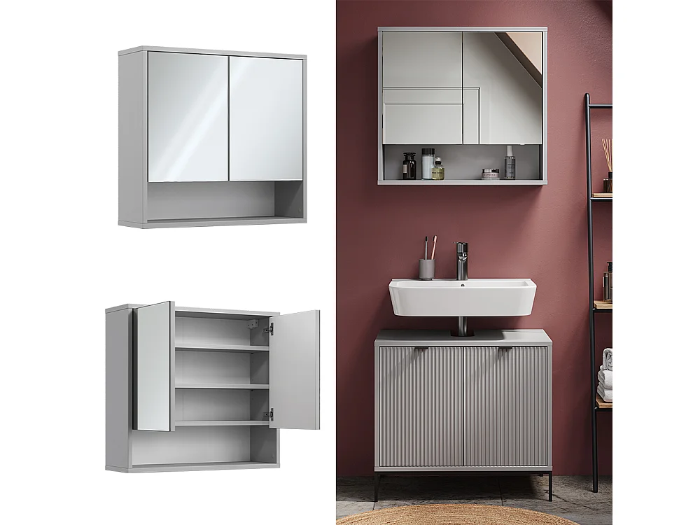 Armario con espejo para baño gris 70x22.1x65 eliza