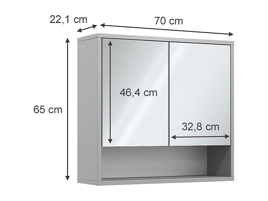 Armario con espejo para baño gris 70x22.1x65 eliza