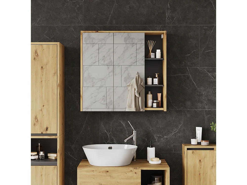 Armario con espejo de baño artesano/gris 80x18x75 viola