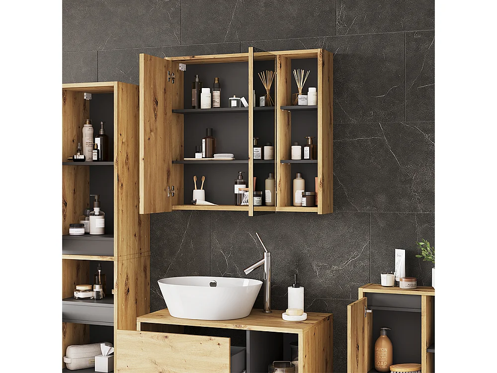 Armario con espejo de baño artesano/gris 80x18x75 viola