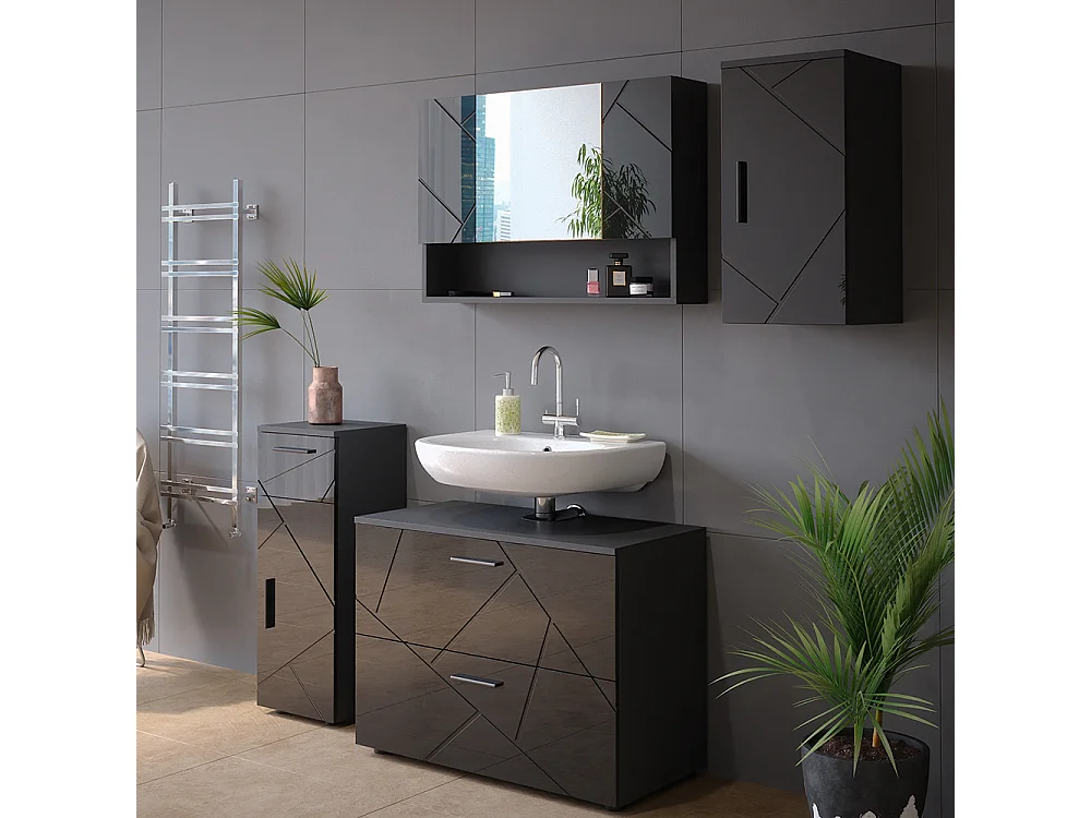 Armario de baño antracita alto brillo 30x24x59 irma