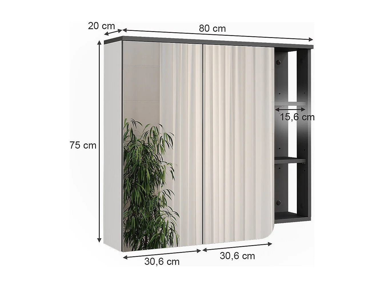 Mobile a specchio antracite/bianco 80x20x75 karen