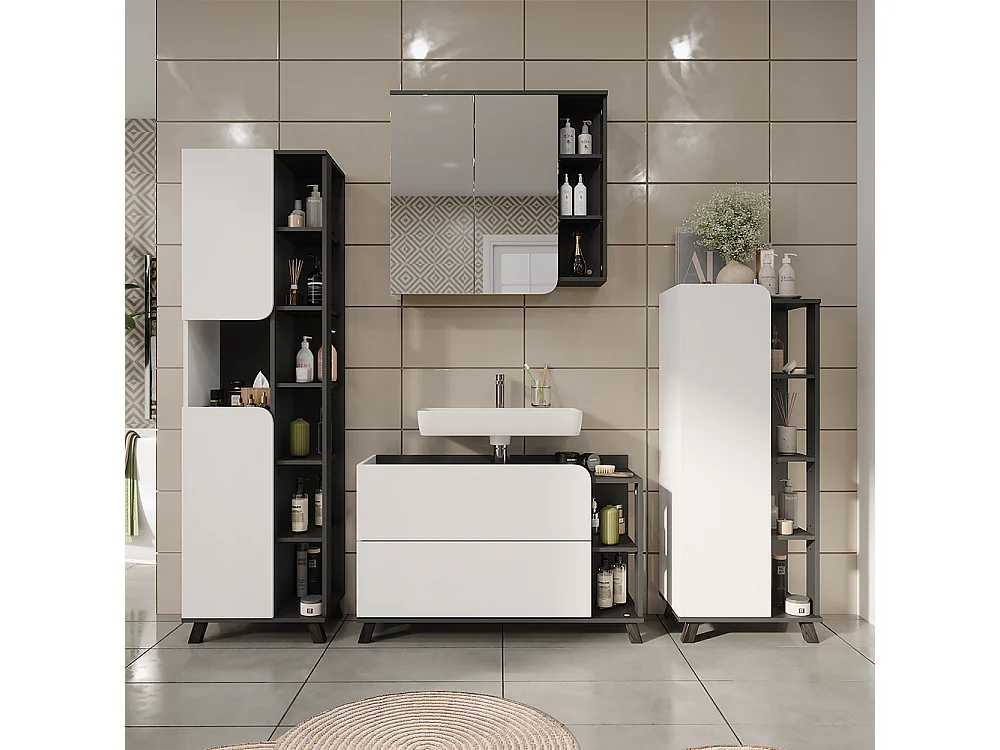 Armoire de toilette anthracite/blanc 80x20x75 karen