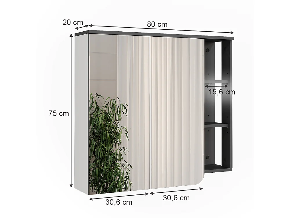 Szafka z lustrem antracyt/biały 80x20x75 karen