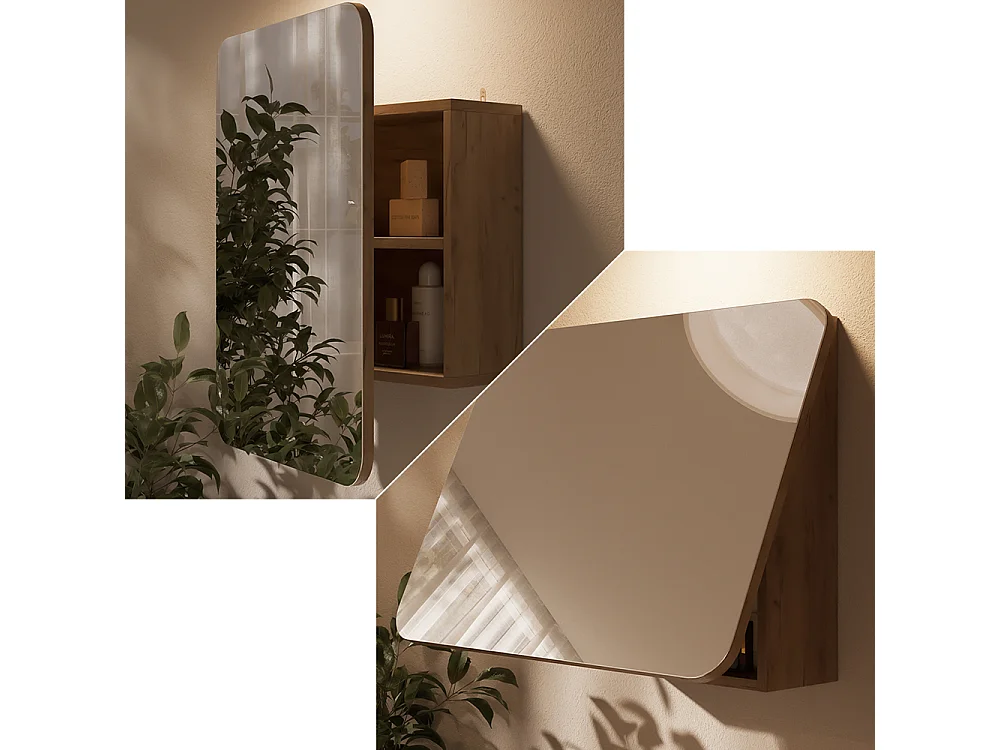 Armario con espejo para baño roble dorado 65x17.4x50 zino