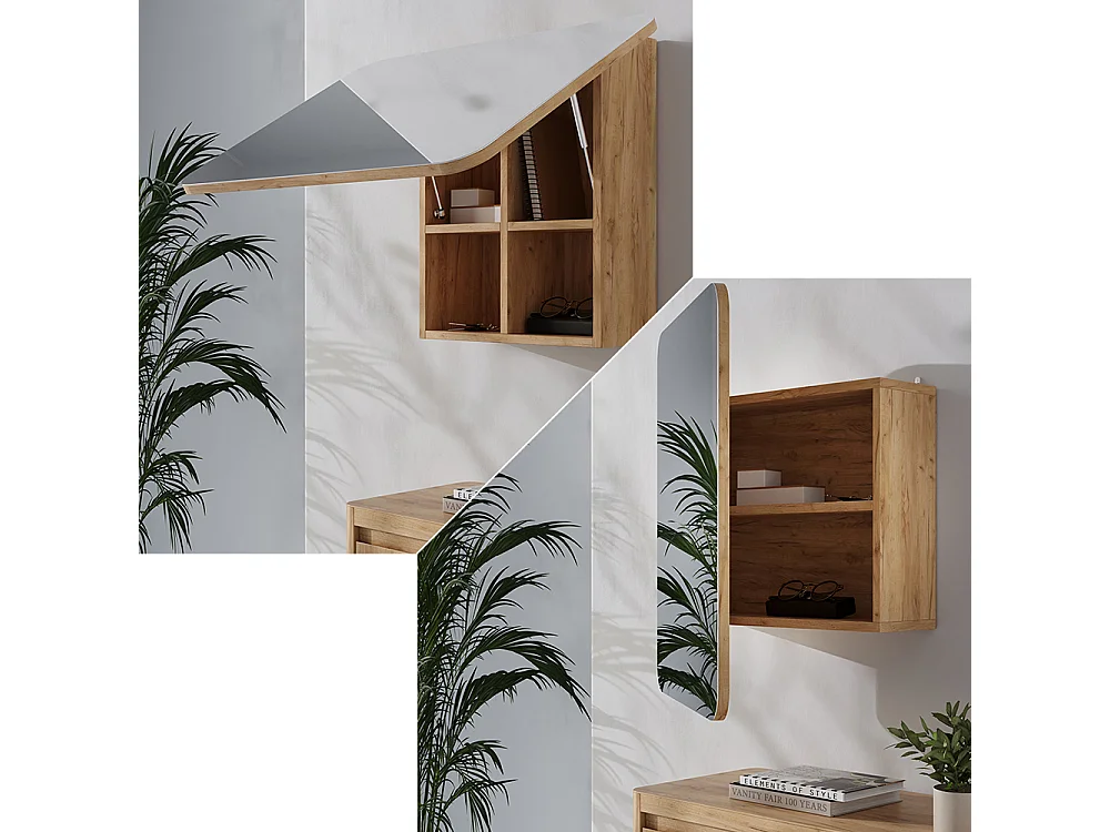 Armario con espejo para baño roble dorado 65x17.4x50 zino