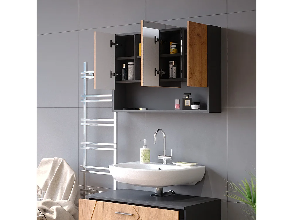 Armario con espejo para baño oro power roble/antracita 80.1x17x55 irma