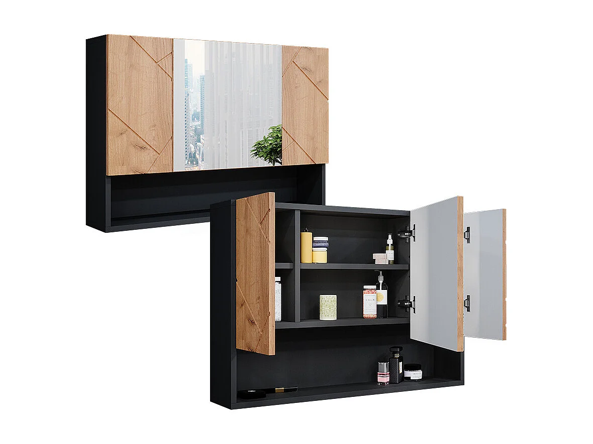 Armario con espejo para baño oro power roble/antracita 80.1x17x55 irma