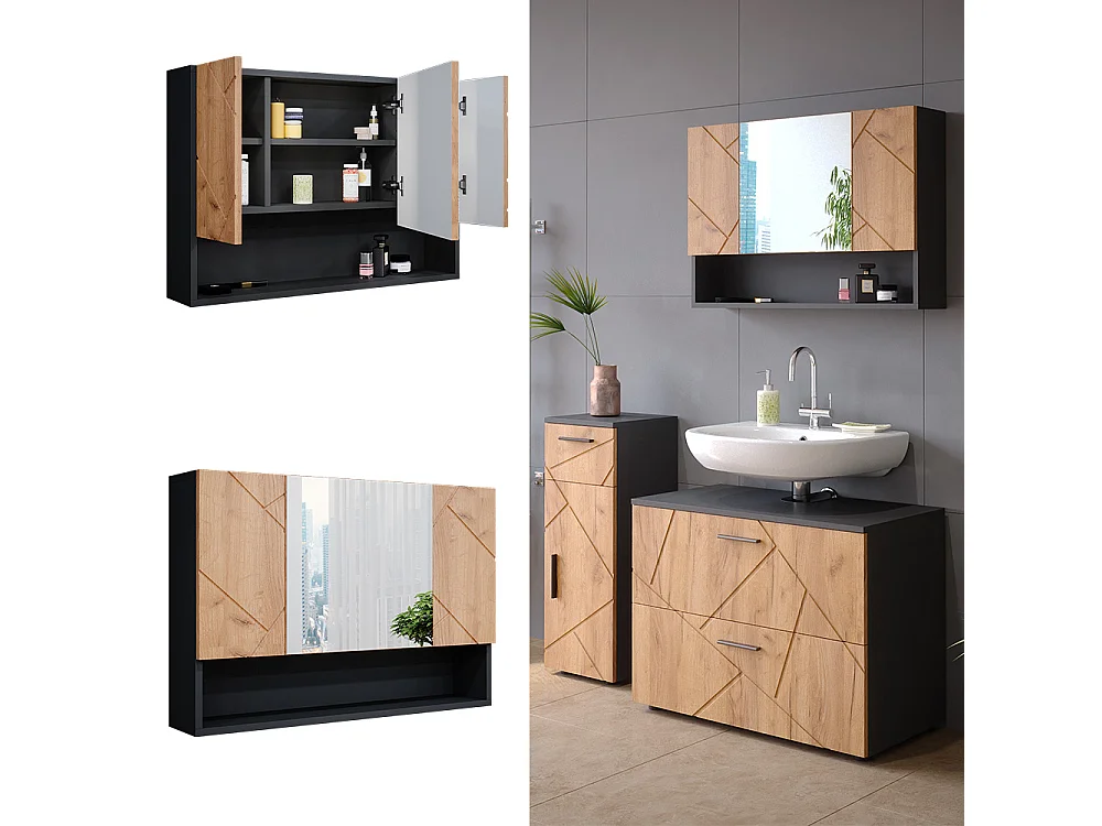 Armoire de toilette chêne doré/anthracite 80.1x17x55 irma