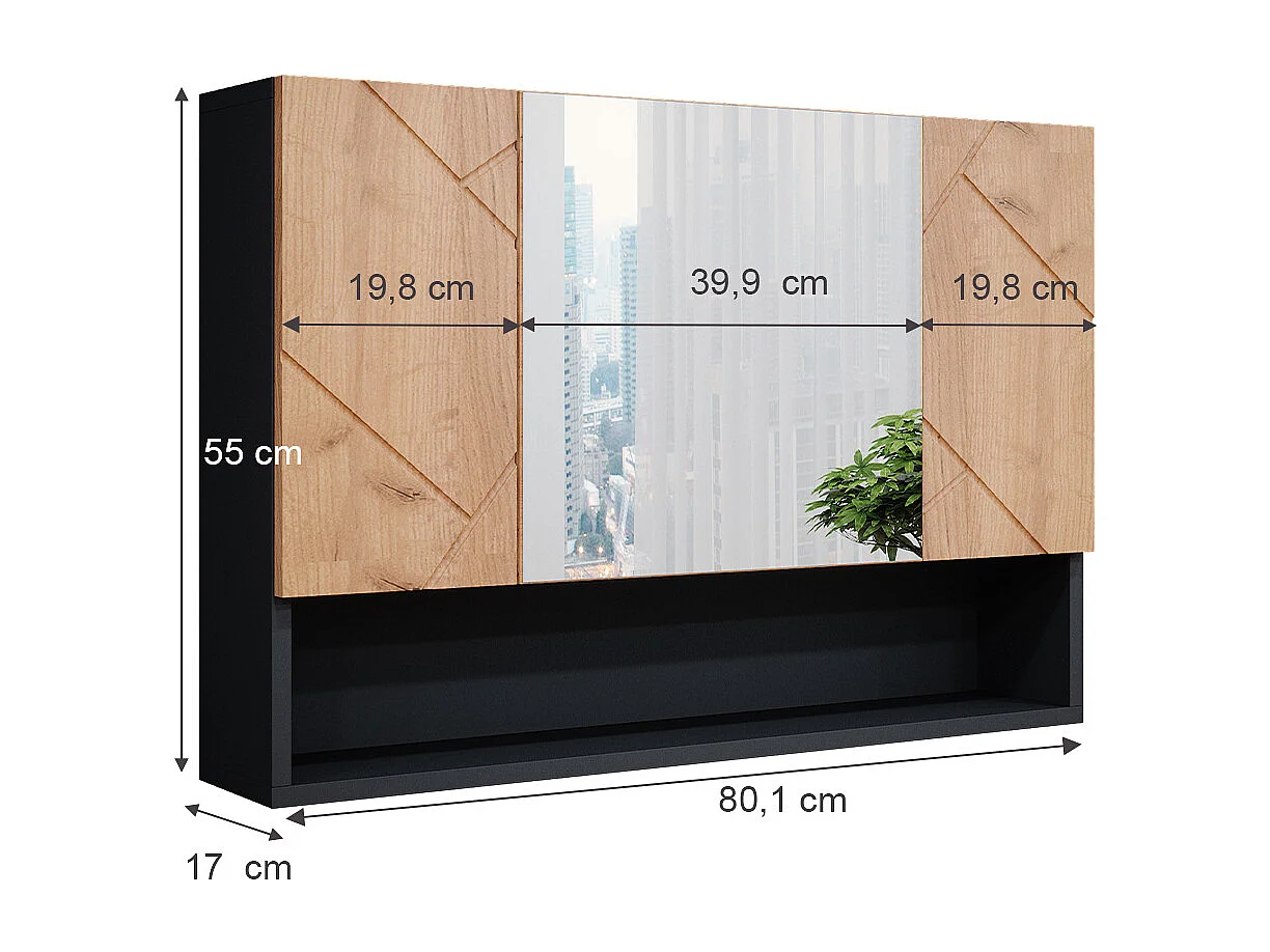 Armoire de toilette chêne doré/anthracite 80.1x17x55 irma