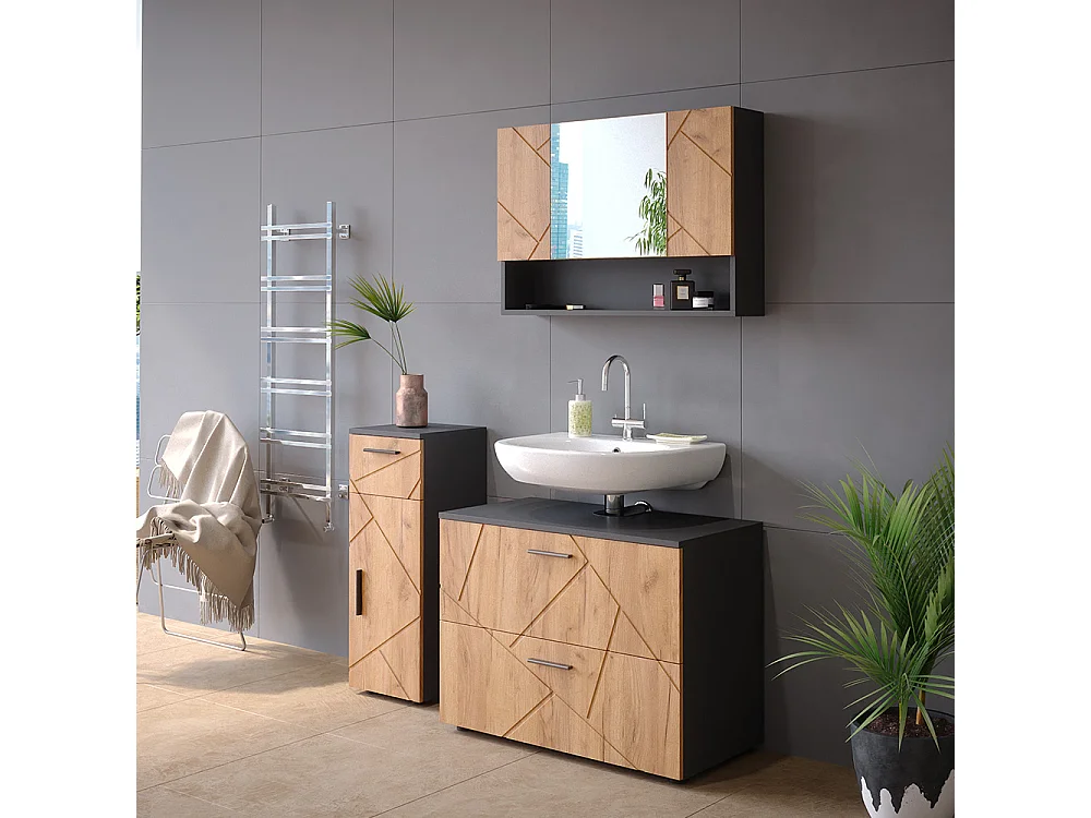Armoire de toilette chêne doré/anthracite 80.1x17x55 irma