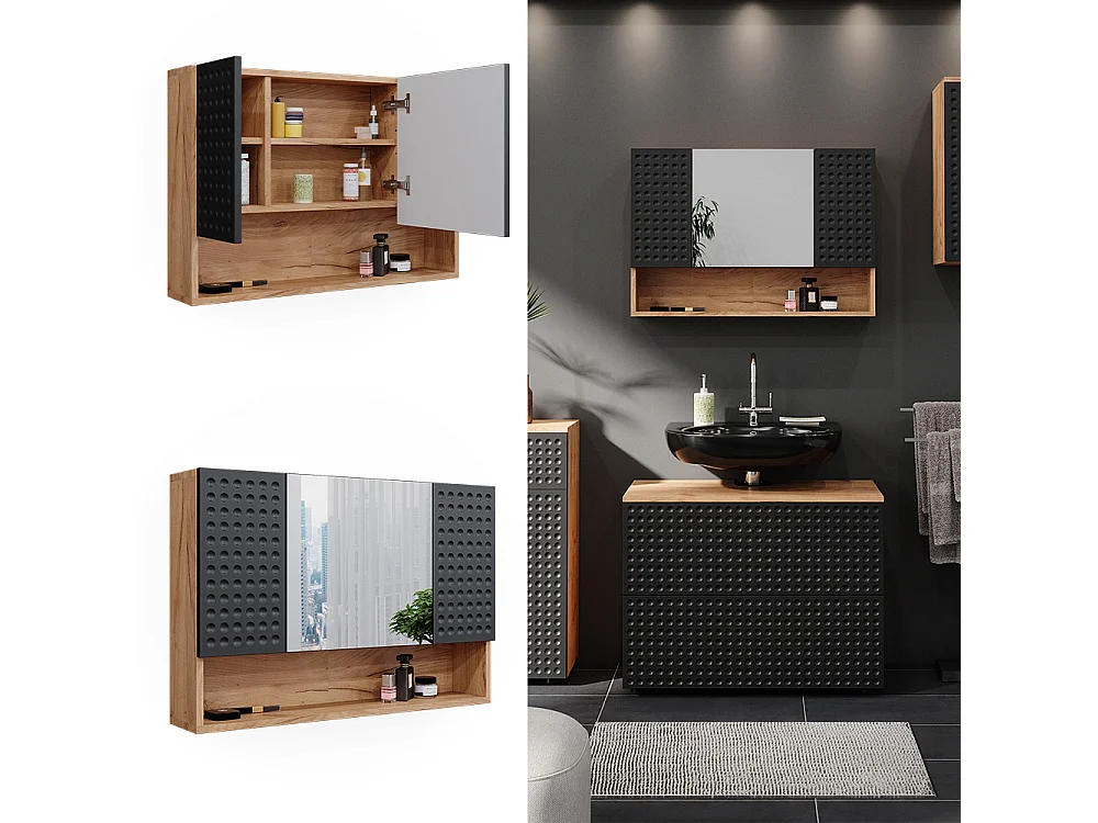 Specchio contenitore bagno antracite puntinato 80.1x17x55 irma