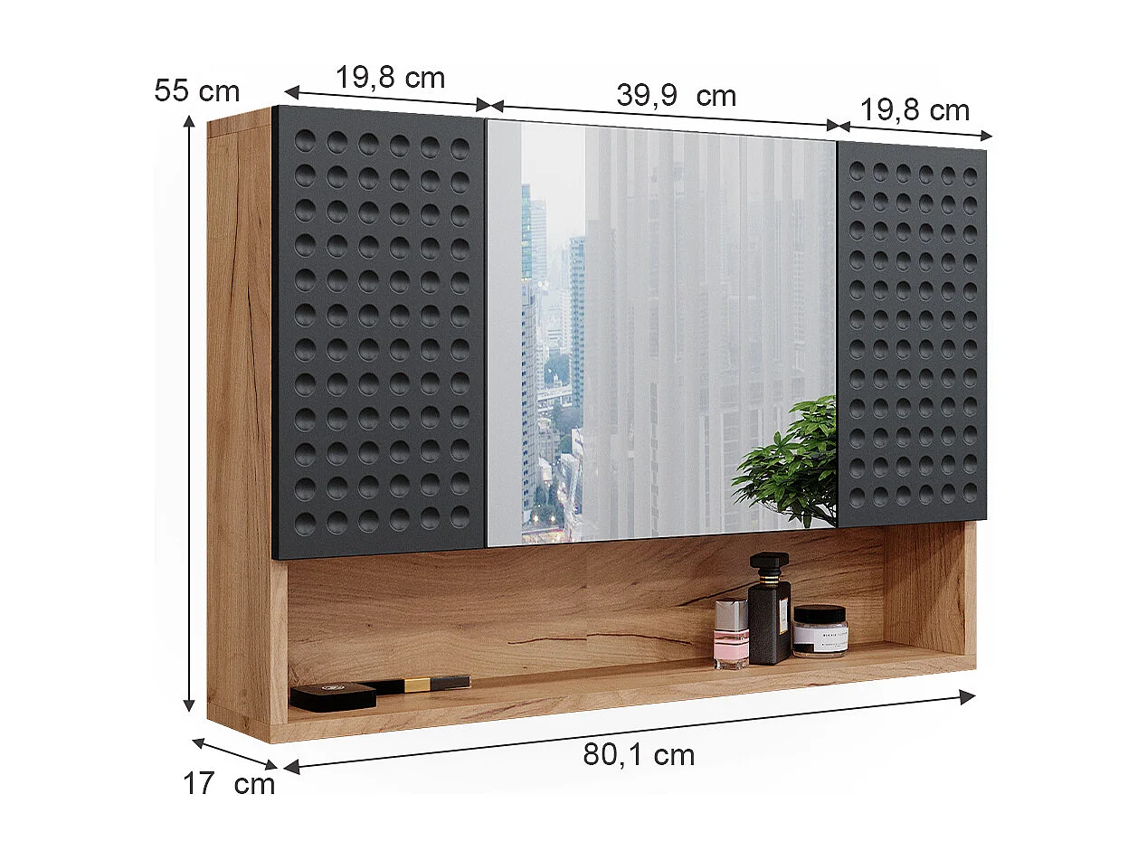 Specchio contenitore bagno antracite puntinato 80.1x17x55 irma