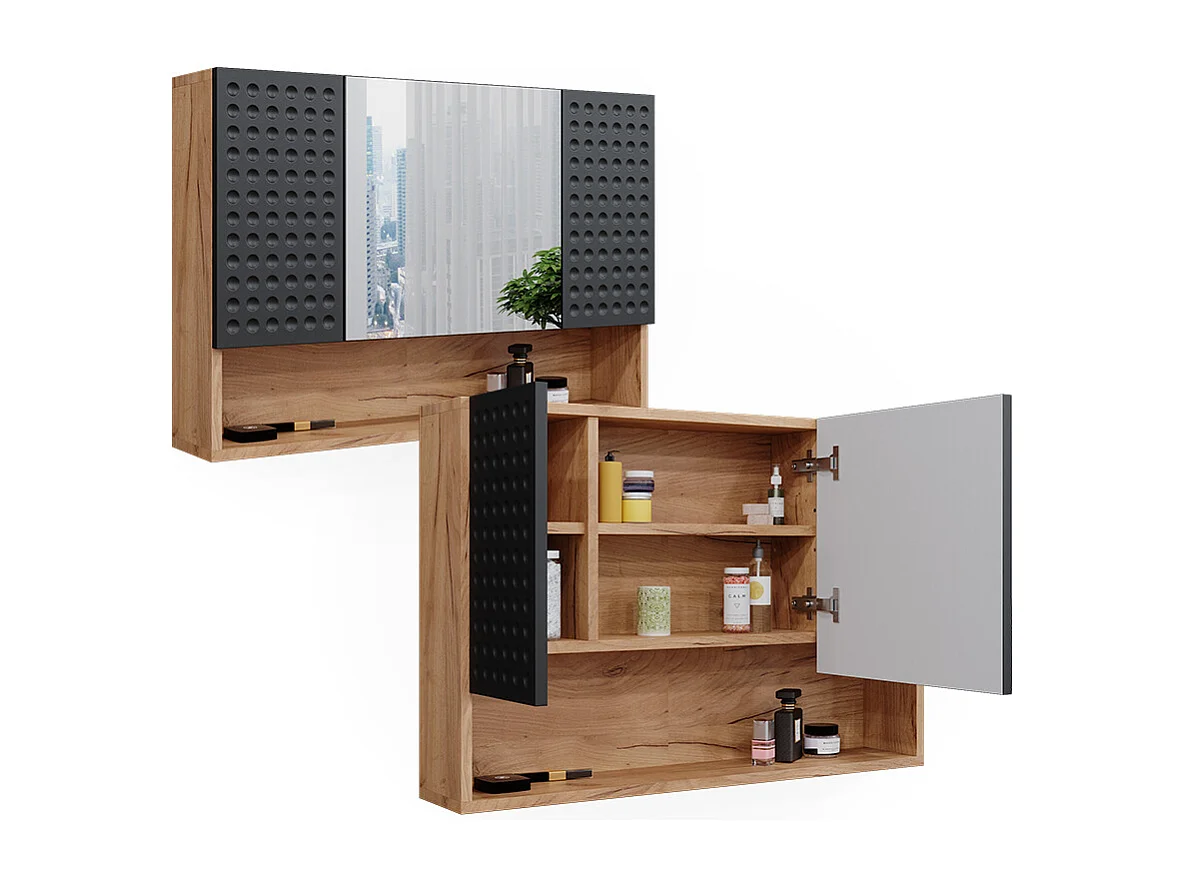 Specchio contenitore bagno antracite puntinato 80.1x17x55 irma