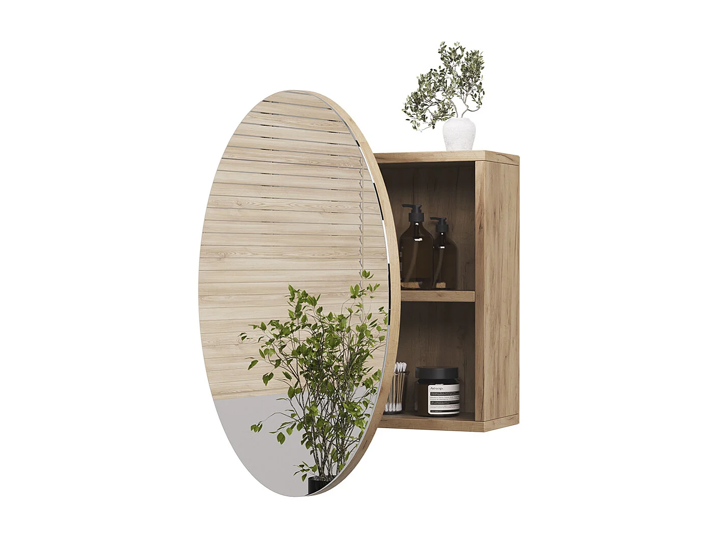 Armario con espejo para baño roble dorado 60x17.4x60 loki