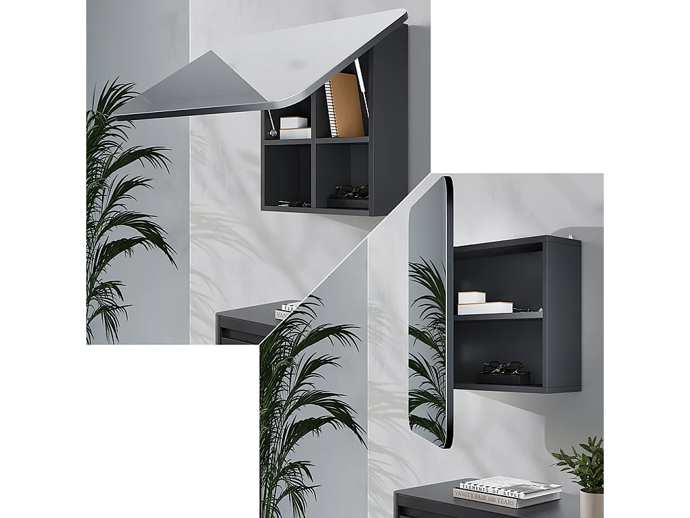 Armario con espejo para baño antracita 65x17.4x50 zino