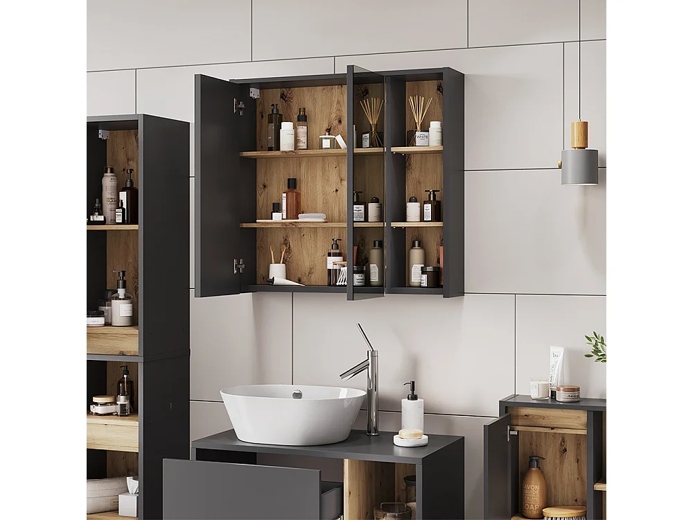 Armario con espejo de baño gris/artisan 80x18x75 viola