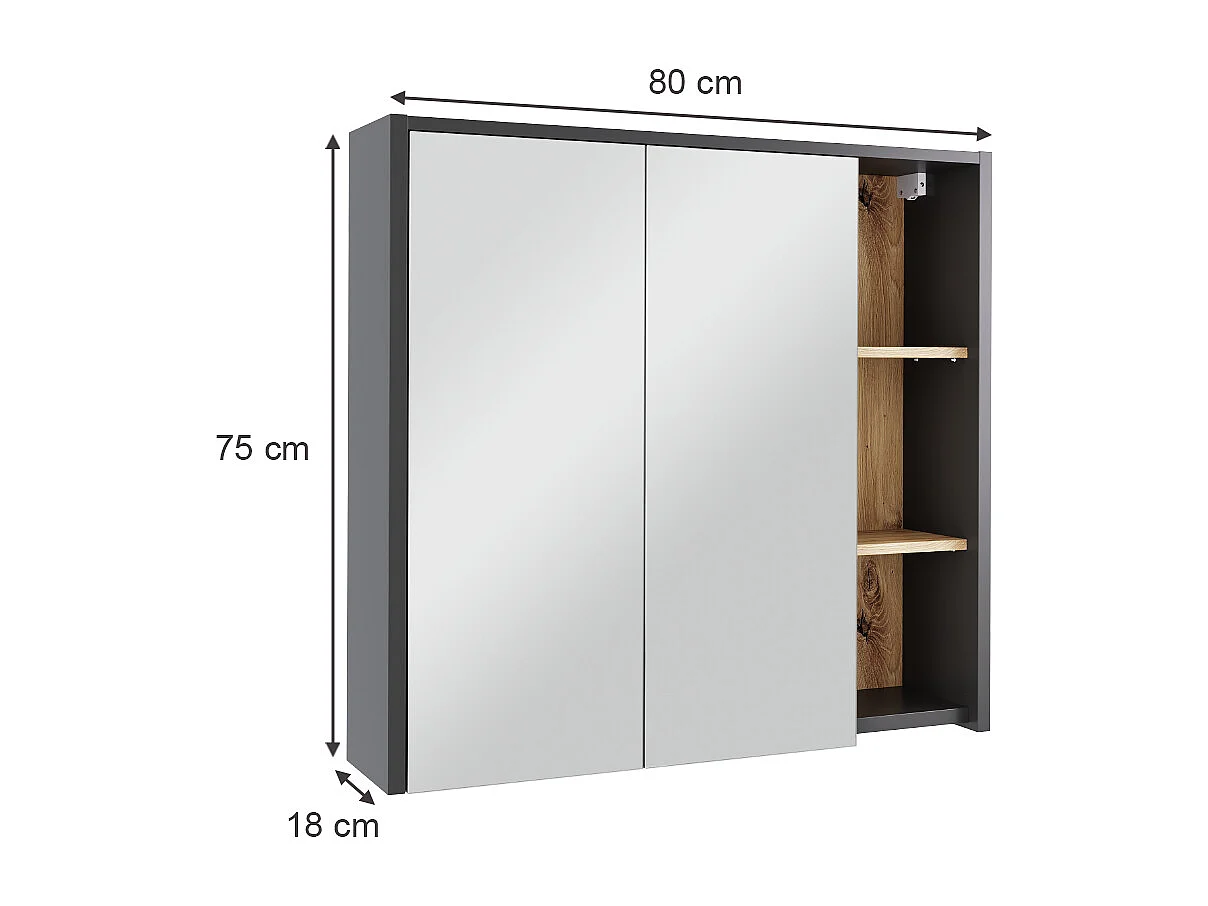 Armoire de salle de bain avec miroir gris/artisan 80x18x75 viola