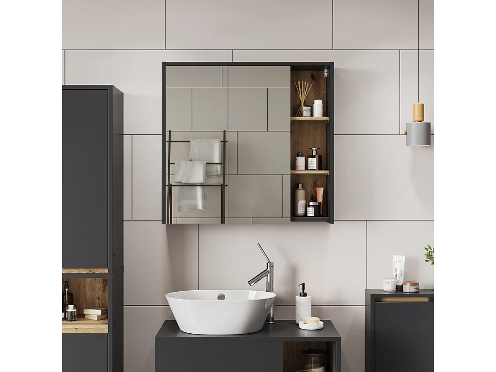 Armoire de salle de bain avec miroir gris/artisan 80x18x75 viola