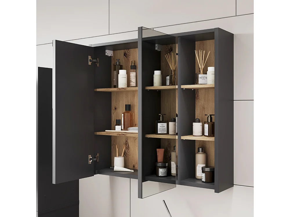 Armoire de salle de bain avec miroir gris/artisan 80x18x75 viola