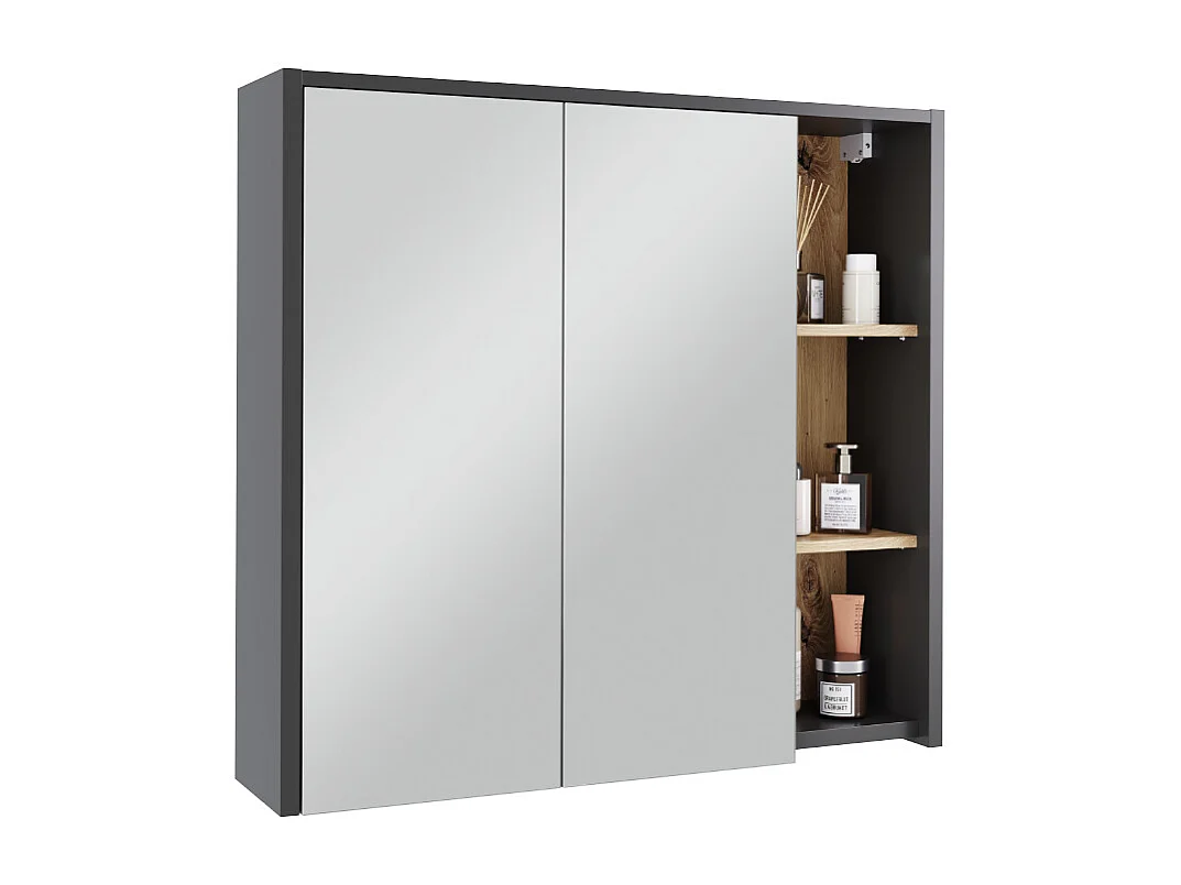 Armoire de salle de bain avec miroir gris/artisan 80x18x75 viola