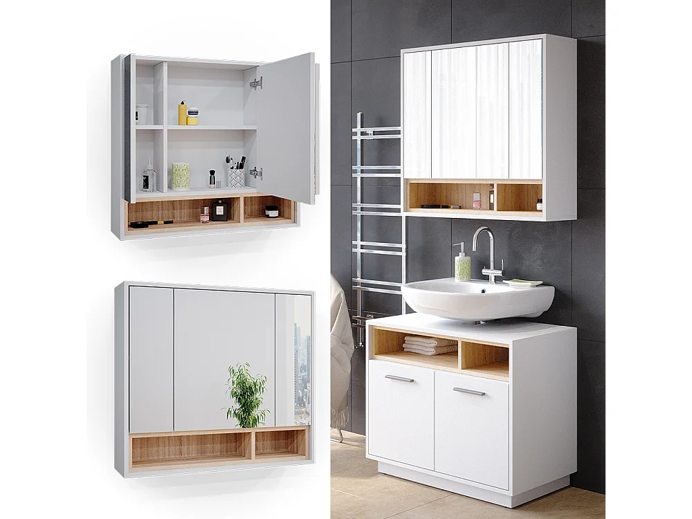 Armario con espejo para baño blanco 80x20x72 beatrice