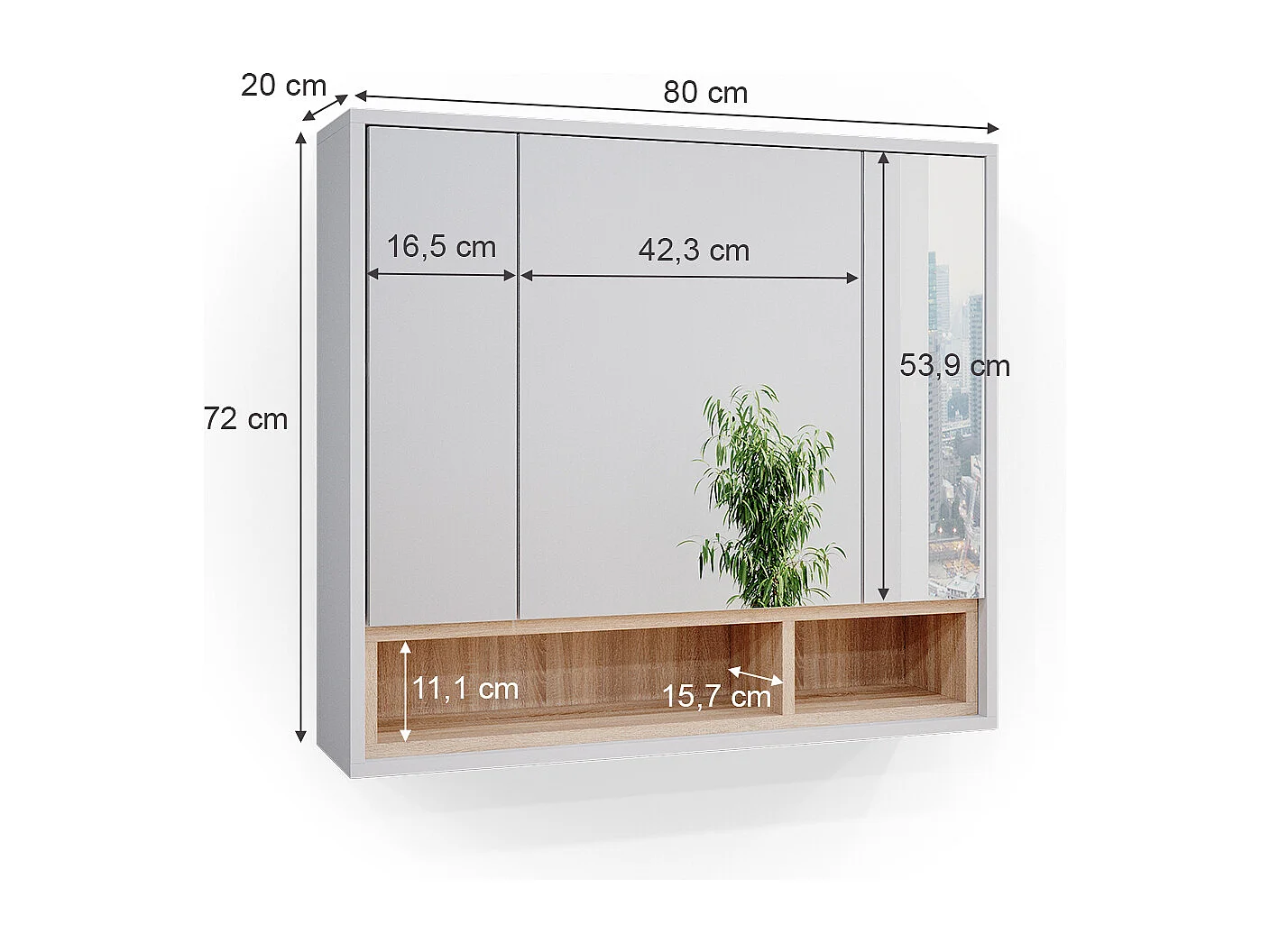 Armoire de toilette blanc 80x20x72 beatrice