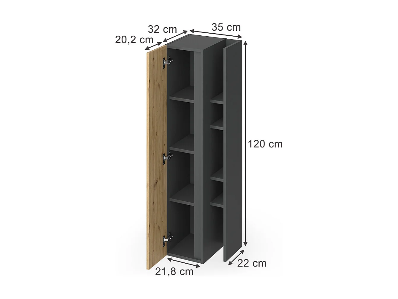 Armoire murale anthracite/artisan 35x32x120 edelin