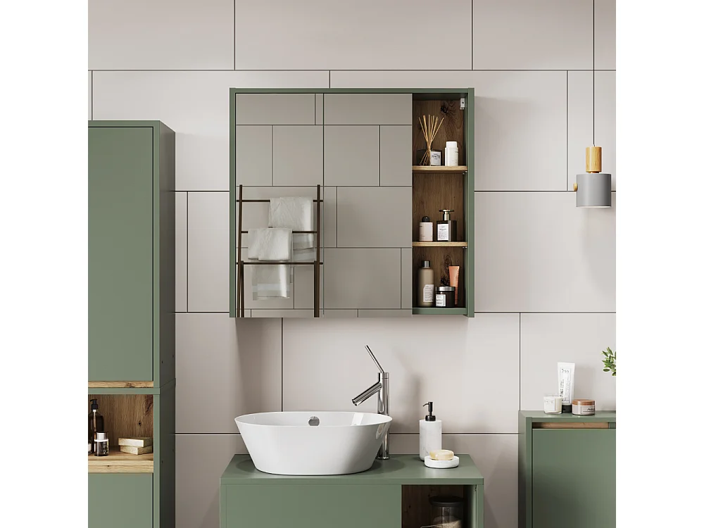 Armario con espejo de baño verde/artesano 80x18x75 viola