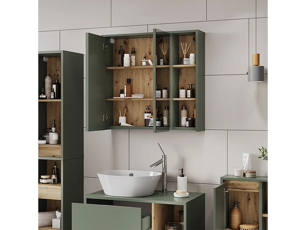 Armario con espejo de baño verde/artesano 80x18x75 viola