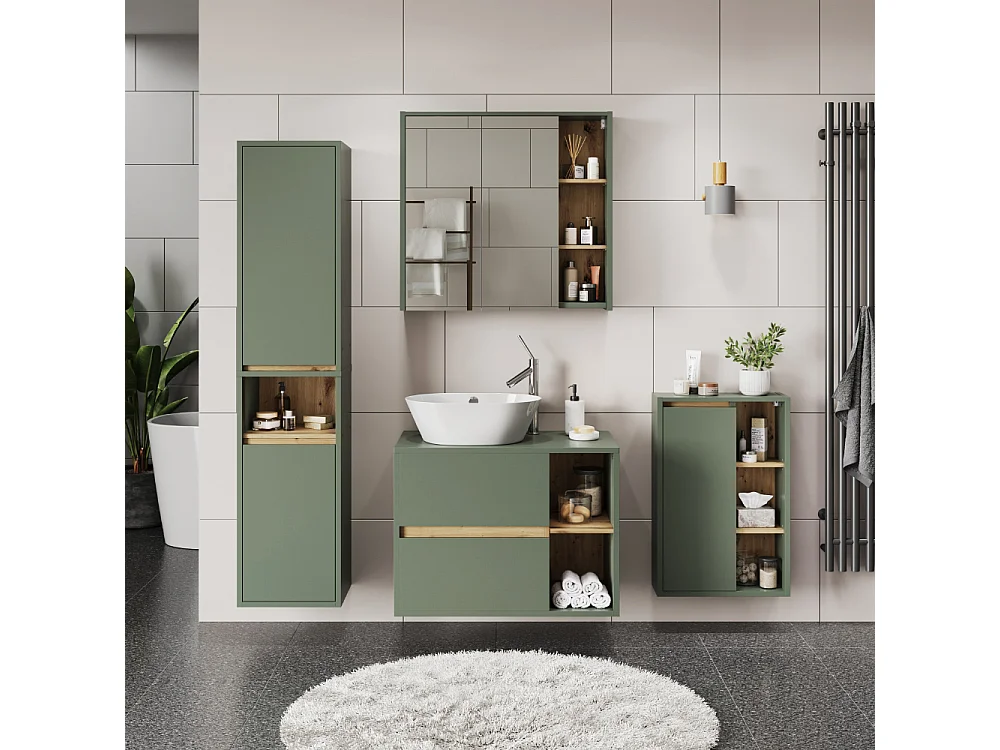 Armario con espejo de baño verde/artesano 80x18x75 viola