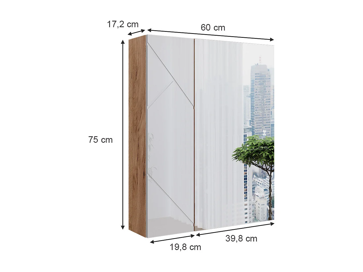 Armoire de salle de bain avec miroir blanc/chêne 60x17.2x75 irma