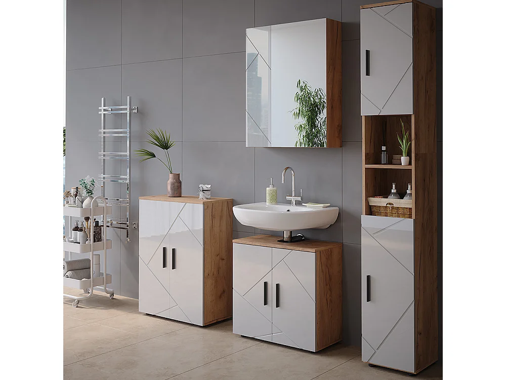 Armoire de salle de bain avec miroir blanc/chêne 60x17.2x75 irma