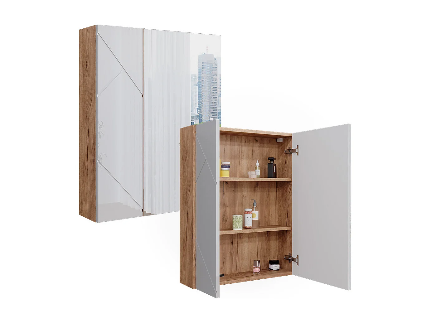 Armoire de salle de bain avec miroir blanc/chêne 60x17.2x75 irma