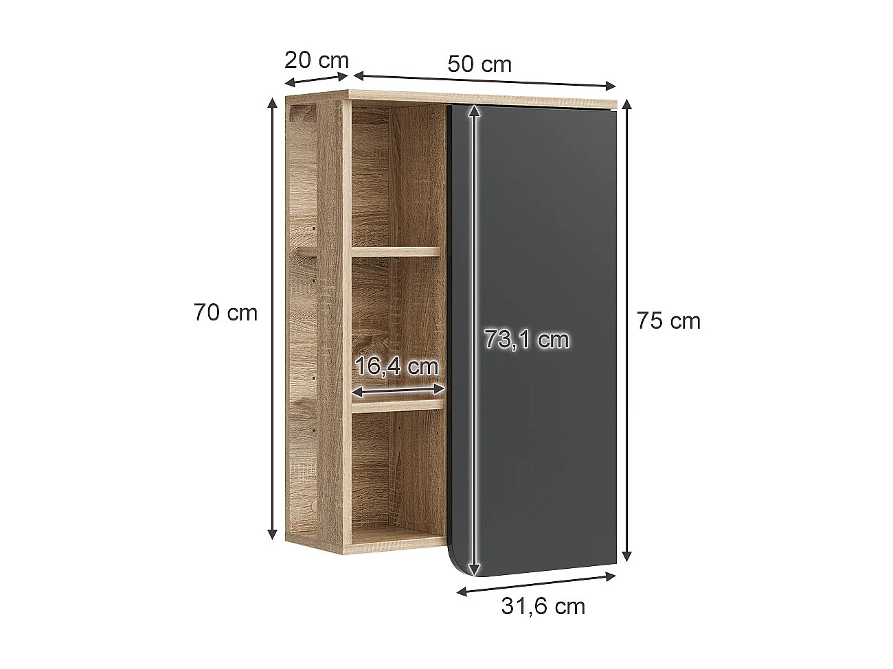 Armoire de sonoma/anthracite 50x20x75 karen