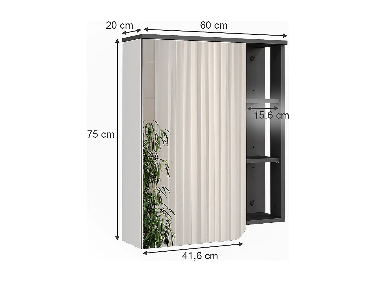 Armoire de toilette anthracite/blanc 60x20x75 karen