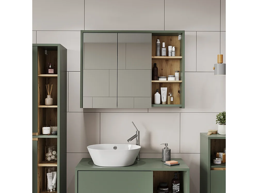 Armoire de salle de bain avec miroir vert/artisan 100x18x75 viola