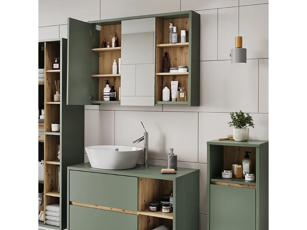 Armoire de salle de bain avec miroir vert/artisan 100x18x75 viola