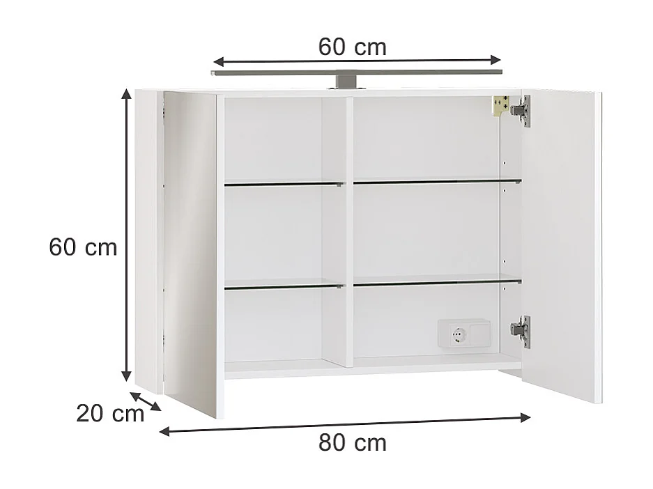 Mobile a specchio per il bagno bianco 80x20x60 lavio