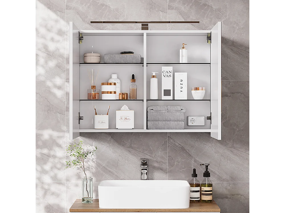 Mobile a specchio per il bagno bianco 80x20x60 lavio