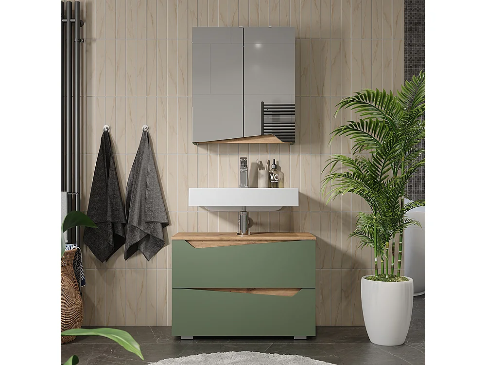 Armoire de toilette vert/artisan 60x20x67 marelle